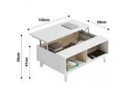Table Basse Relevable Blanc Brillant/Chêne Clair - STOCKTON - L 100 X L 68 X H 41 Cm -Deco.fr Soldes Boutique table basse 19724115
