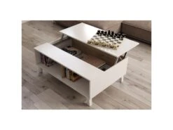 Table Basse Relevable Blanc Brillant/Chêne Clair - STOCKTON - L 100 X L 68 X H 41 Cm -Deco.fr Soldes Boutique table basse 19724117
