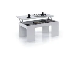 Table Basse Relevable Blanc Brillant - OXNARD - L 100 X L 50 X H 43/54 Cm