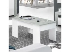 Table Basse Relevable Blanc/Béton Ciré Clair - OXNARD - L 100 X L 50 X H 45 Cm