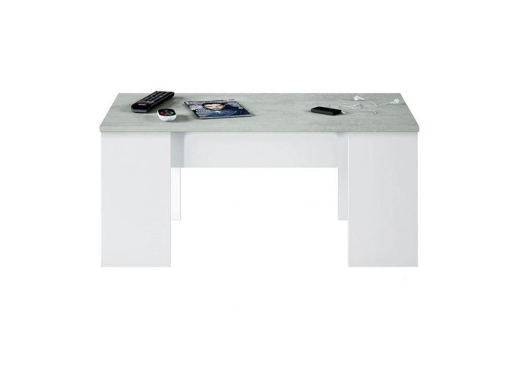 Table Basse Relevable Blanc/Béton Ciré Clair - OXNARD - L 100 X L 50 X H 45 Cm 2 Table Basse Relevable Blanc/Béton Ciré Clair - OXNARD - L 100 X L 50 X H 45 Cm – Image 2