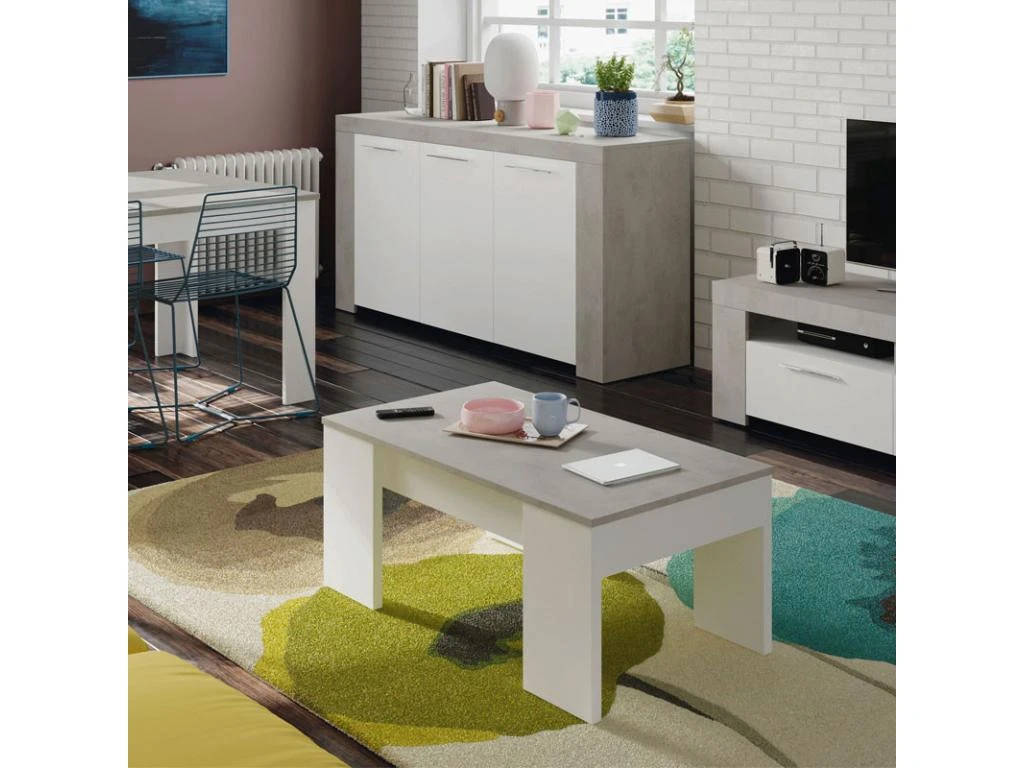 Table Basse Relevable Blanc/Béton Ciré Clair - OXNARD - L 100 X L 50 X H 45 Cm 5 Table Basse Relevable Blanc/Béton Ciré Clair - OXNARD - L 100 X L 50 X H 45 Cm – Image 5