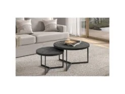 Table Basse Gigogne Ronde En Bois Massif Exotique. Finition Noir Collection LAVE. -Deco.fr Soldes Boutique table basse 19823651