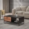 Table Basse Avec 1 Tiroir Et 1 Niche En Bois D'acacia Et Métal - Naturel Foncé Et Noir - ALYONA 10 Table Basse Avec 1 Tiroir Et 1 Niche En Bois D'acacia Et Métal - Naturel Foncé Et Noir - ALYONA -Deco.fr Soldes Boutique table basse 19914709