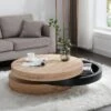 Table Basse Pivotante Ronde Avec 1 Niche En MDF - Noir Et Naturel Clair - JANITA -Deco.fr Soldes Boutique table basse 20257281
