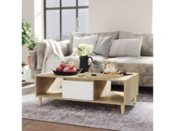 Table Basse Blanc Et ChĂȘne Sonoma 103,5x60x35 Cm AgglomĂ©rĂ©