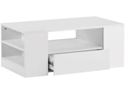 Table Basse Avec LED + étagères + Tiroirs - Aspect Brillant - Blanc -Deco.fr Soldes Boutique table basse 21134337