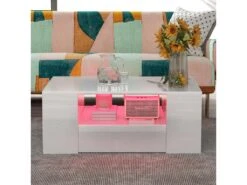 Table Basse Avec LED + étagères + Tiroirs - Aspect Brillant - Blanc -Deco.fr Soldes Boutique table basse 21134339