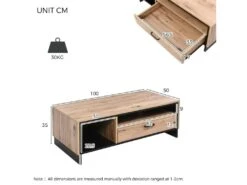 Table Basse Avec LED + 2 Compartiments + 1 Tiroir - Naturel -Deco.fr Soldes Boutique table basse 21134351