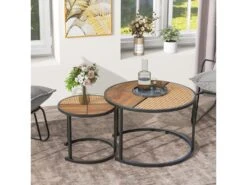 Lot De 2 Tables Gigongnes - En Faux Rotin Empilables - Style Campagnard - Naturel