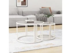 Lot De 2 Tables Gigognes - Plateau En Verre Ondulé à L'eau - Finition Blanc Laiteux -blanc 8 Lot De 2 Tables Gigognes - Plateau En Verre Ondulé à L'eau - Finition Blanc Laiteux -blanc -Deco.fr Soldes Boutique table basse 21134685