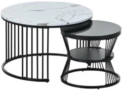 Lot De 2 Tables Basses Gigognes - Style Scandinave - Placage De Marbre - Noir -Deco.fr Soldes Boutique table basse 21134727