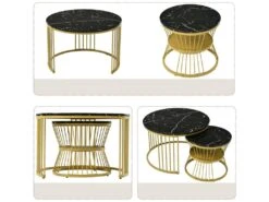 Lot De 2 Tables Gigognes - Bois Marbré Et Pieds En Métal - Noir 6 Lot De 2 Tables Gigognes - Bois Marbré Et Pieds En Métal - Noir -Deco.fr Soldes Boutique table basse 21134753