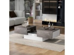 Table Basse Extensible Avec Coffre De Rangement - Table Coulissante - Gris