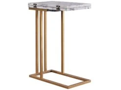 Teamson Home Table à Rallonge En Forme De C Avec Dessus En Faux Marbre, Finition Laiton