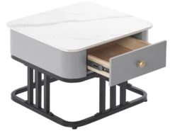 Lot De 2 Tables Gigognes Avec Un Tiroir - Recouverte De Verre Et De Marbre - Gris 13 Lot De 2 Tables Gigognes Avec Un Tiroir - Recouverte De Verre Et De Marbre - Gris -Deco.fr Soldes Boutique table basse 21860653