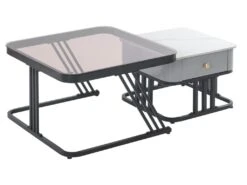 Lot De 2 Tables Gigognes Avec Un Tiroir - Recouverte De Verre Et De Marbre - Gris 16 Lot De 2 Tables Gigognes Avec Un Tiroir - Recouverte De Verre Et De Marbre - Gris -Deco.fr Soldes Boutique table basse 21860659