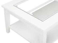 Table Basse GUERANDE - Plateau En Verre Trempé - Pin Blanc -Deco.fr Soldes Boutique table basse 218651