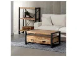 Table Basse 1 Niche 2 Tiroirs Bois Brut/Métal - AMANDIA