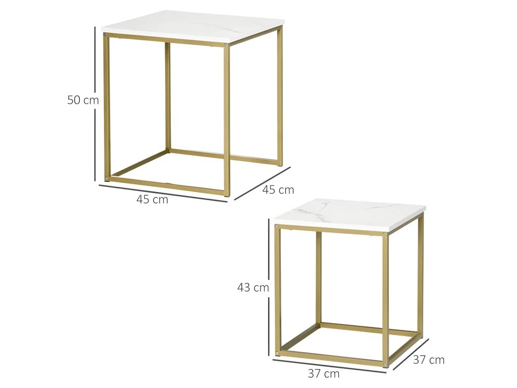Lot De 2 Tables Gigognes VOLOS Aspect Marbre Et Doré 3 Lot De 2 Tables Gigognes VOLOS Aspect Marbre Et Doré – Image 3