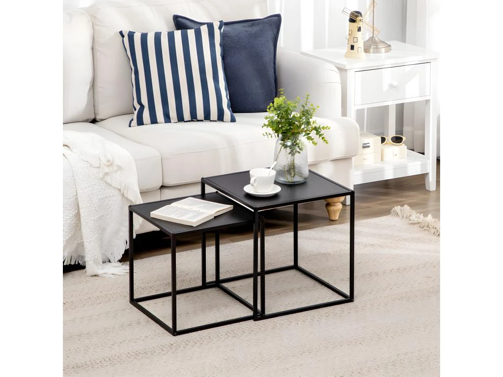 Lot De 2 Tables Gigognes Carrées COSLADA Noires 2 Lot De 2 Tables Gigognes Carrées COSLADA Noires – Image 2