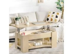 Table Basse Avec Plateau Relavable Et 1 Etagère Pour Rangement
