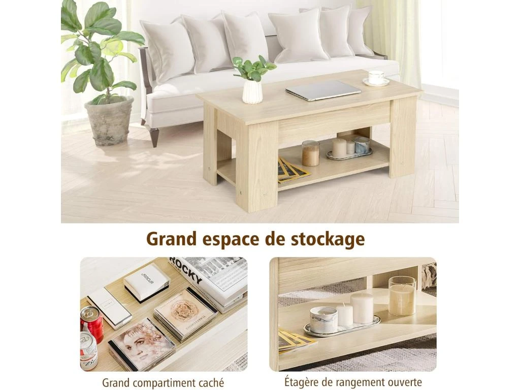 Table Basse Avec Plateau Relavable Et 1 Etagère Pour Rangement 2 Table Basse Avec Plateau Relavable Et 1 Etagère Pour Rangement – Image 2