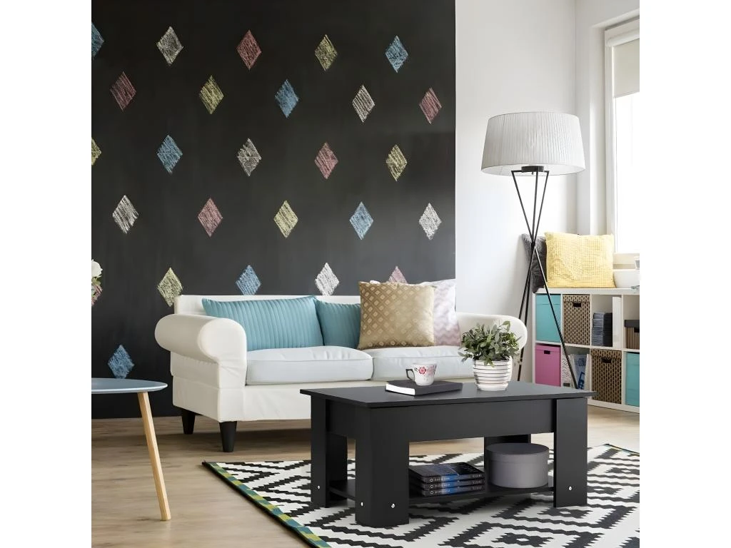 Table Basse Avec Plateau Relevable Et 1 Etagère Pour Rangement De Style Moderne En Matériau Ecologique 2 Table Basse Avec Plateau Relevable Et 1 Etagère Pour Rangement De Style Moderne En Matériau Ecologique – Image 2