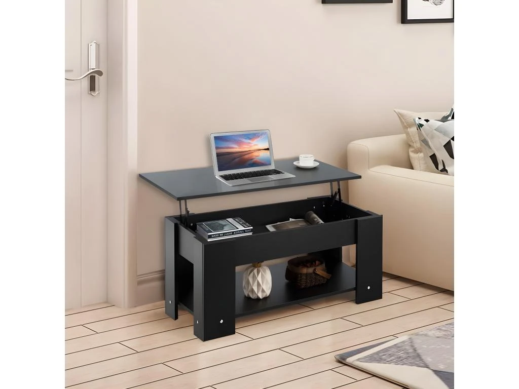 Table Basse Avec Plateau Relevable Et 1 Etagère Pour Rangement De Style Moderne En Matériau Ecologique 5 Table Basse Avec Plateau Relevable Et 1 Etagère Pour Rangement De Style Moderne En Matériau Ecologique – Image 5