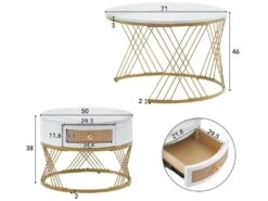 Lot De 2 Tables Gigognes - Texture Marbre - Tiroirs En Rotin - Cadre Doré - Blanc 10 Lot De 2 Tables Gigognes - Texture Marbre - Tiroirs En Rotin - Cadre Doré - Blanc -Deco.fr Soldes Boutique table basse 22125953