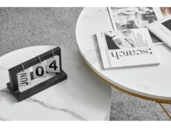 Lot De 2 Tables Gigognes - Texture Marbre - Tiroirs En Rotin - Cadre Doré - Blanc 11 Lot De 2 Tables Gigognes - Texture Marbre - Tiroirs En Rotin - Cadre Doré - Blanc -Deco.fr Soldes Boutique table basse 22125955