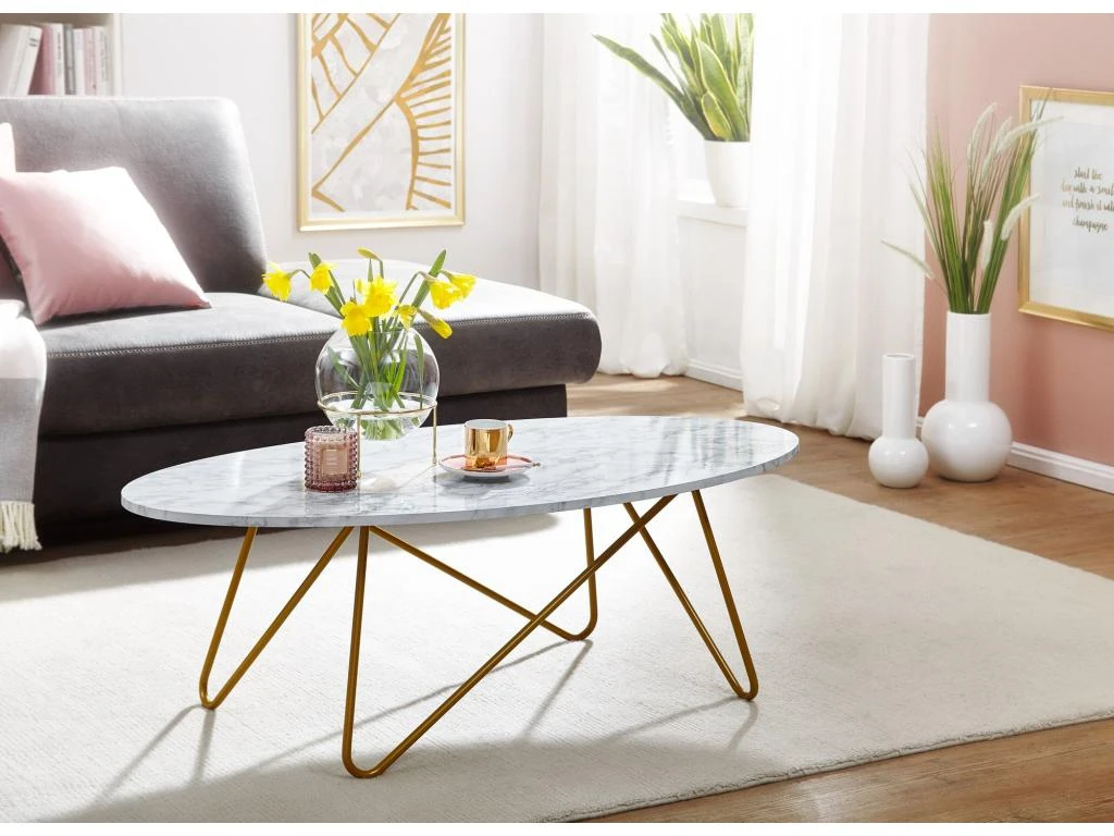 Table Basse Aspect Marbre Blanc 120 Cm Table De Salon Table Ovale Table Basse 3 Table Basse Aspect Marbre Blanc 120 Cm Table De Salon Table Ovale Table Basse – Image 3