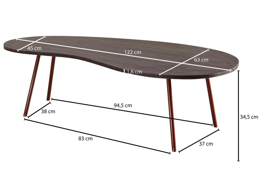 Table Basse Bois Massif Métal 122x34,5x63 Table D'appoint Table De Salon 4 Table Basse Bois Massif Métal 122x34,5x63 Table D'appoint Table De Salon – Image 4