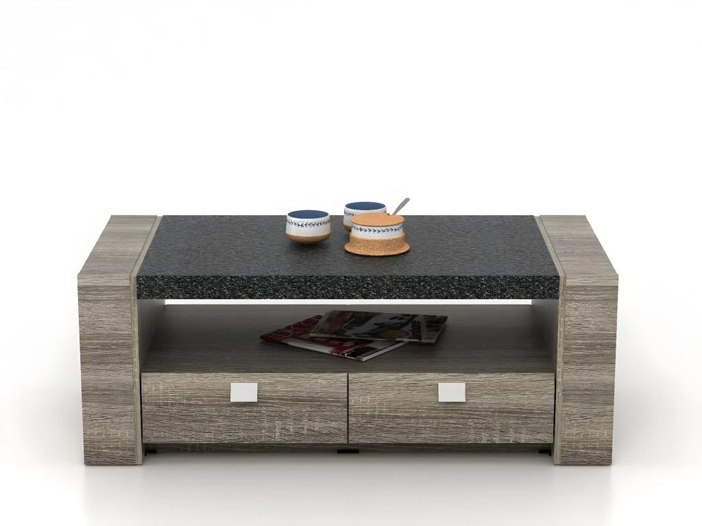 Table Basse METEORITE - 2 Tiroirs - MDF Plateau Effet Granite 9 Table Basse METEORITE - 2 Tiroirs - MDF Plateau Effet Granite – Image 9