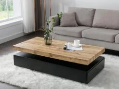 Table Basse Avec 2 Tiroirs En MDF - Noir Et Naturel Clair - FELIX
