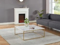 Table Basse Design ARETHA De Pascal MORABITO - Marbre Et Métal - Blanc Et Doré