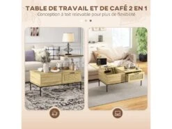 Table Basse Relevable Style Bohème Chic - 2 Tiroirs, Compartiment - Aspect Cannage Rotin PVC Panneaux Aspect Bois Clair 8 Table Basse Relevable Style Bohème Chic - 2 Tiroirs, Compartiment - Aspect Cannage Rotin PVC Panneaux Aspect Bois Clair -Deco.fr Soldes Boutique table basse 22963105