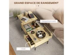 Table Basse Relevable Style Bohème Chic - 2 Tiroirs, Compartiment - Aspect Cannage Rotin PVC Panneaux Aspect Bois Clair 9 Table Basse Relevable Style Bohème Chic - 2 Tiroirs, Compartiment - Aspect Cannage Rotin PVC Panneaux Aspect Bois Clair -Deco.fr Soldes Boutique table basse 22963107