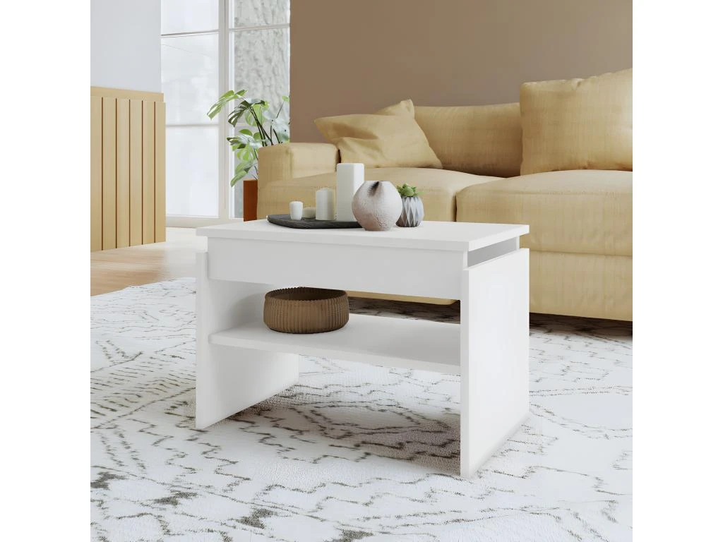 Table Basse Rectangle 2 Niches Blanche 54 Cm 2 Table Basse Rectangle 2 Niches Blanche 54 Cm – Image 2
