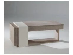 Table Basse Relevable 2 Tiroirs Chêne Clair/Blanc - ESTEBAN -Deco.fr Soldes Boutique table basse 22993673