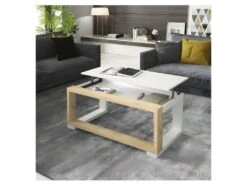 Table Basse Relevable Bois Blanc/Chêne Blond - UPTU 5 Table Basse Relevable Bois Blanc/Chêne Blond - UPTU -Deco.fr Soldes Boutique table basse 22993693