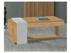 Table Basse Relevable 2 Tiroirs ChĂȘne Blond/Bois Blanc - ESTEBAN