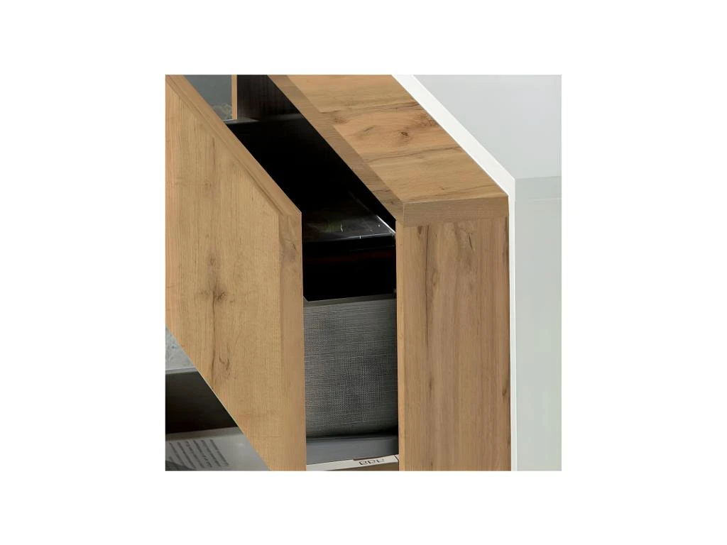 Table Basse Relevable 2 Tiroirs Chêne Blond/Bois Blanc - ESTEBAN 3 Table Basse Relevable 2 Tiroirs Chêne Blond/Bois Blanc - ESTEBAN – Image 3