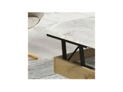 Table Basse Relevable Chêne Blond/Marbre Blanc Et Gris - POPLO -Deco.fr Soldes Boutique table basse 22993737