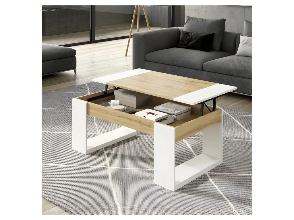 Table Basse Relevable Chêne Blond/Bois Blanc - PLAMOR 2 Table Basse Relevable Chêne Blond/Bois Blanc - PLAMOR – Image 2