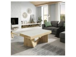 Table Basse Relevable ChĂȘne Blond/Marbre Blanc - POPLO