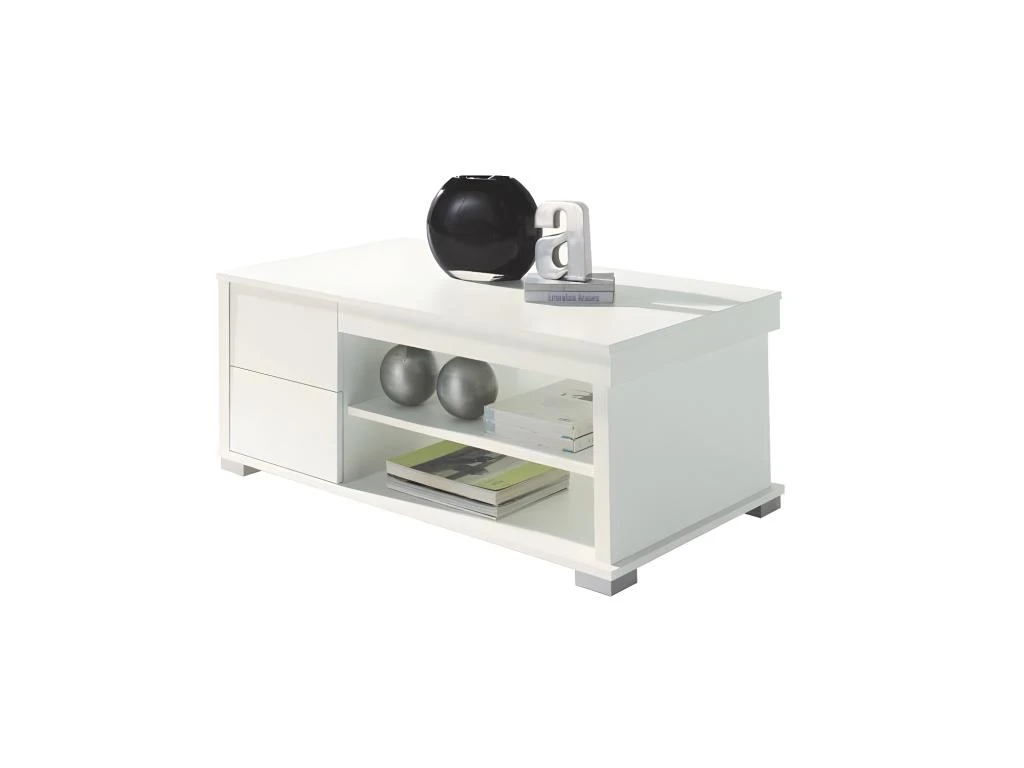 Table Basse Blanche Relevable 4 Tiroirs - NESE 1 Table Basse Blanche Relevable 4 Tiroirs - NESE