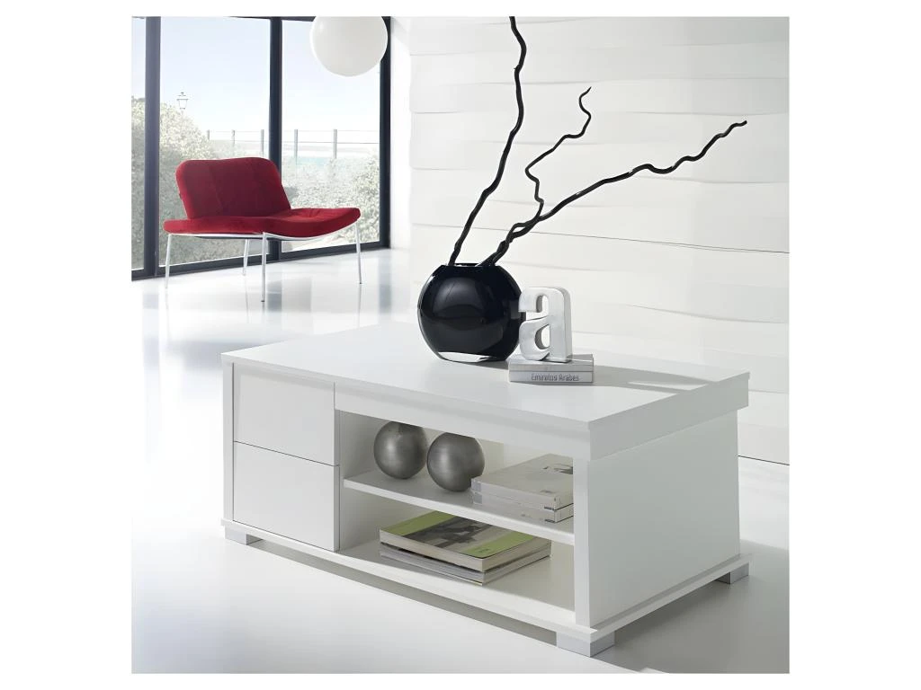 Table Basse Blanche Relevable 4 Tiroirs - NESE 2 Table Basse Blanche Relevable 4 Tiroirs - NESE – Image 2