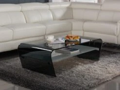Table Basse - Verre Trempé Noir - Tablette Blanche Laquée - KELLY -Deco.fr Soldes Boutique table basse 241211