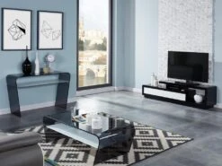 Table Basse - Verre Trempé Noir - Tablette Blanche Laquée - KELLY -Deco.fr Soldes Boutique table basse 242723